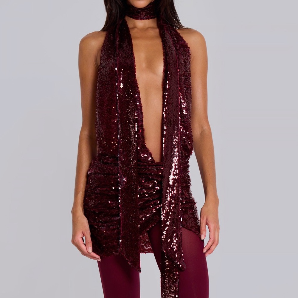 Jaded London Deep Burgundy Supernova Sequin Mini Dress